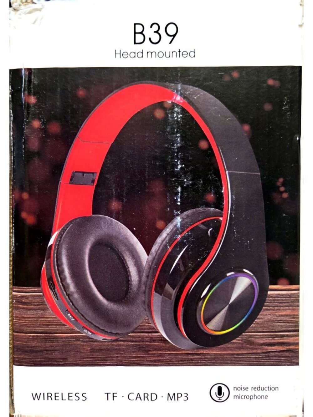 B39 Bluetooth Headset Wireless Hi-Fi Lights Over-Ear Headphones Red Black